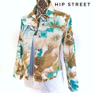 CARIBBEAN JOE Watercolor Floral Stretch Cotton Jean Style Jacket PS
